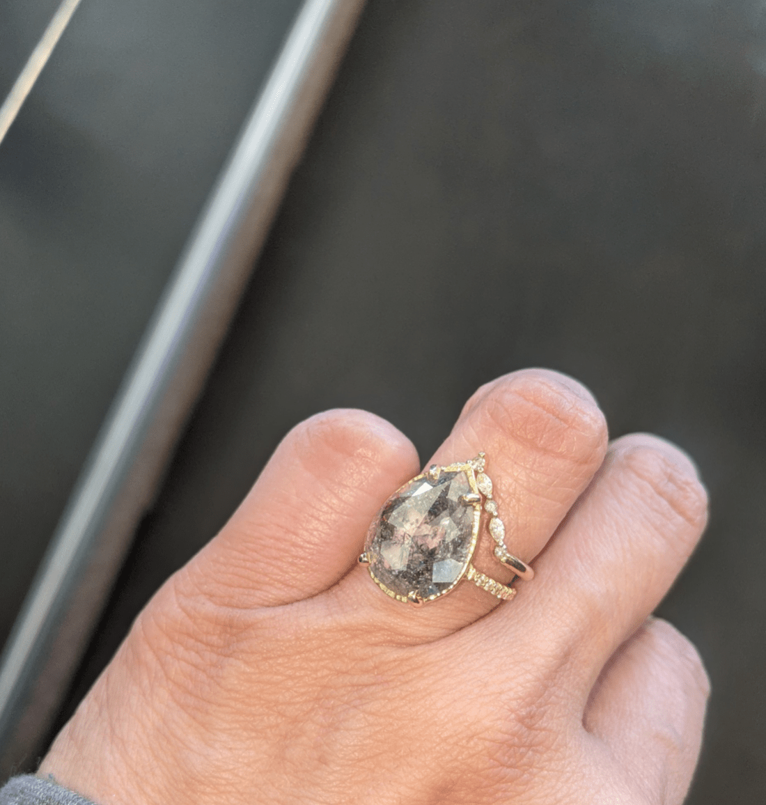 Priya 6ct Pear Salt and Pepper Diamond Engagement Ring - MTD