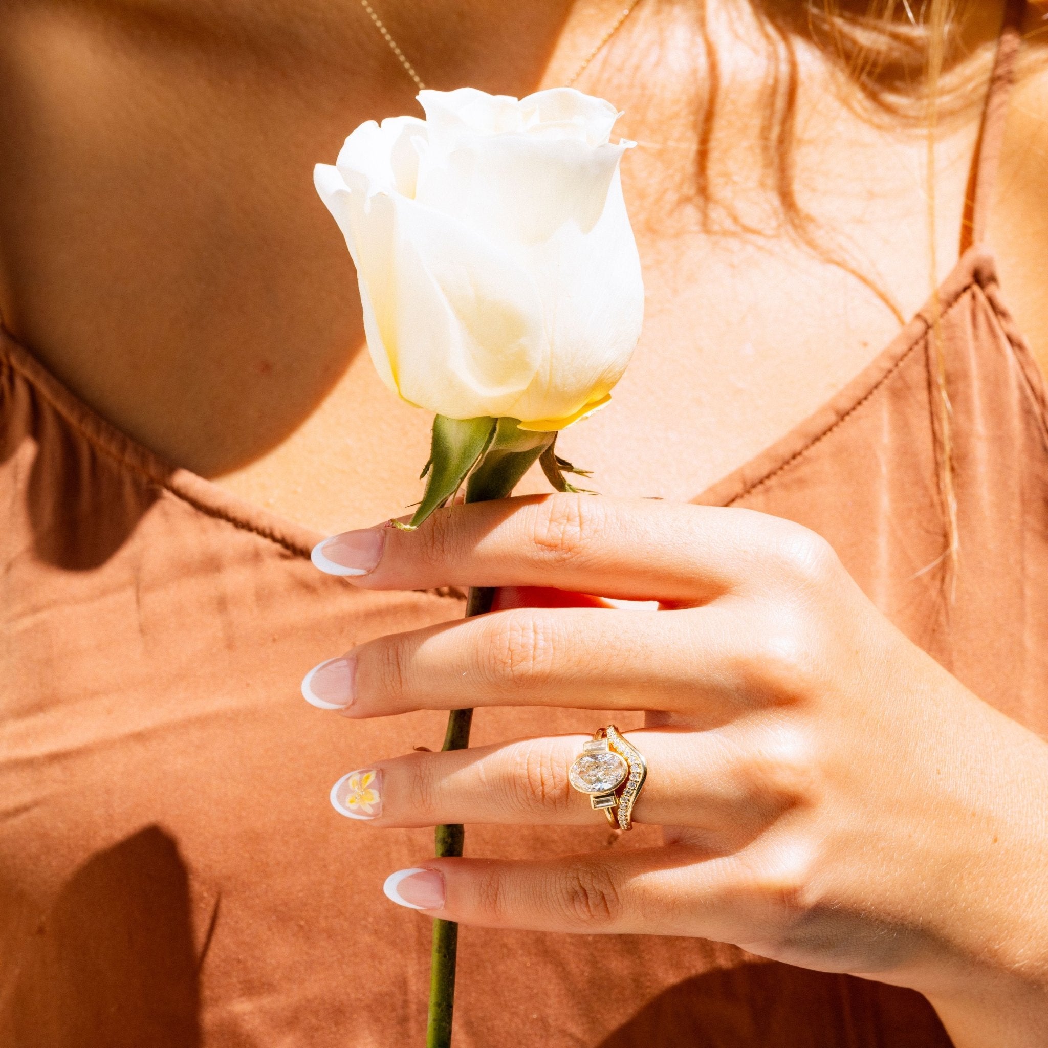 Estelle Three Stone Oval and Baguette Diamond Engagement Ring - MTD