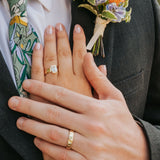 Sheba 2ct Emerald Cut Diamond Engagement Ring Bezel Setting on Wide Hammered Band - MTD