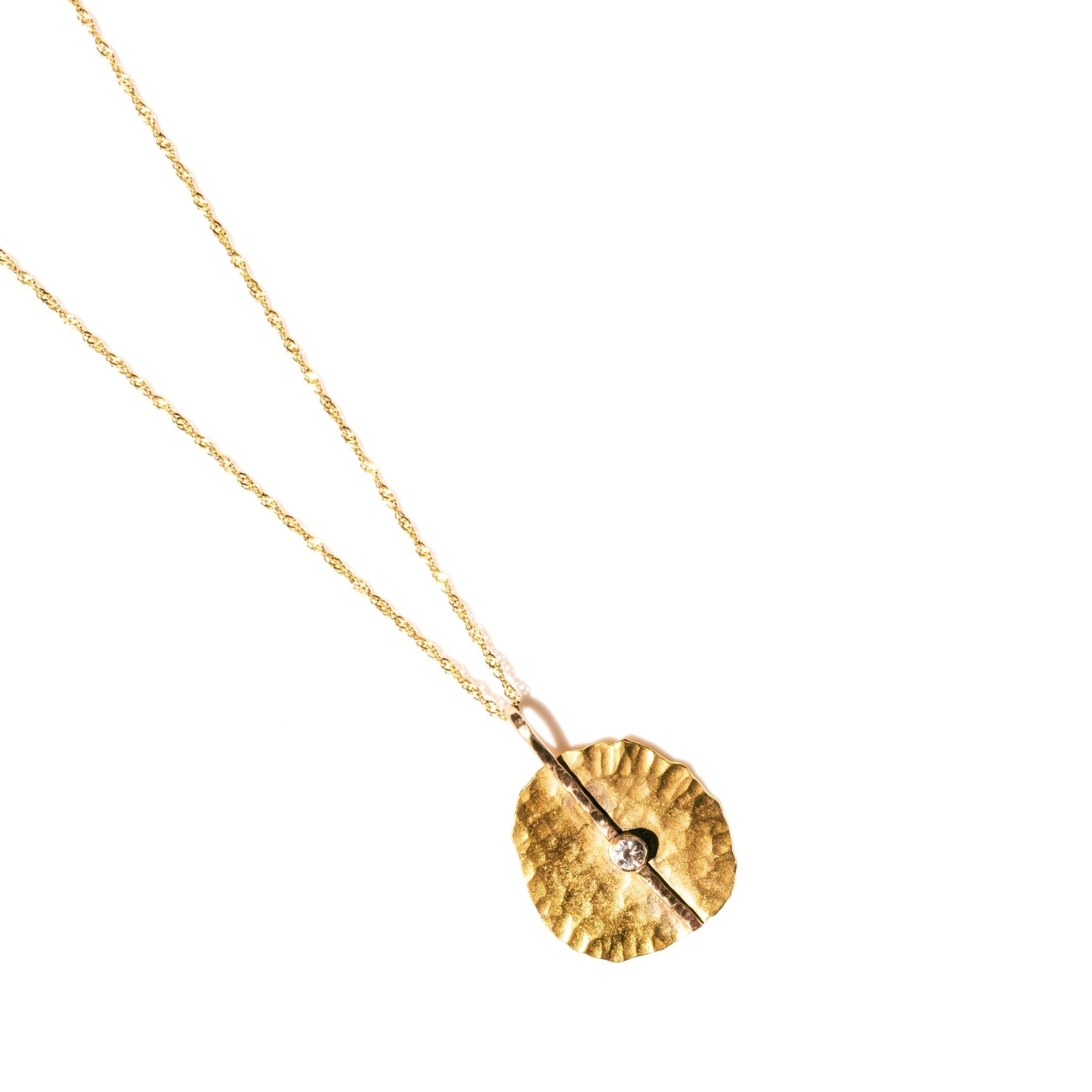 Sunbeam Hammered Gold Disc Diamond Necklace - MTD