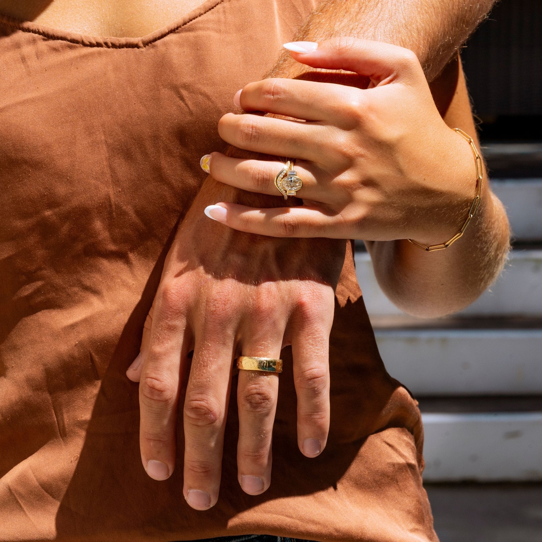 Estelle Three Stone Oval and Baguette Diamond Engagement Ring - MTD