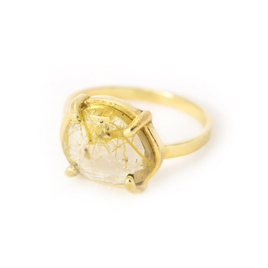 Wisp in Prongs | Rudilated Quartz Engagement Ring - Melissa Tyson Designs