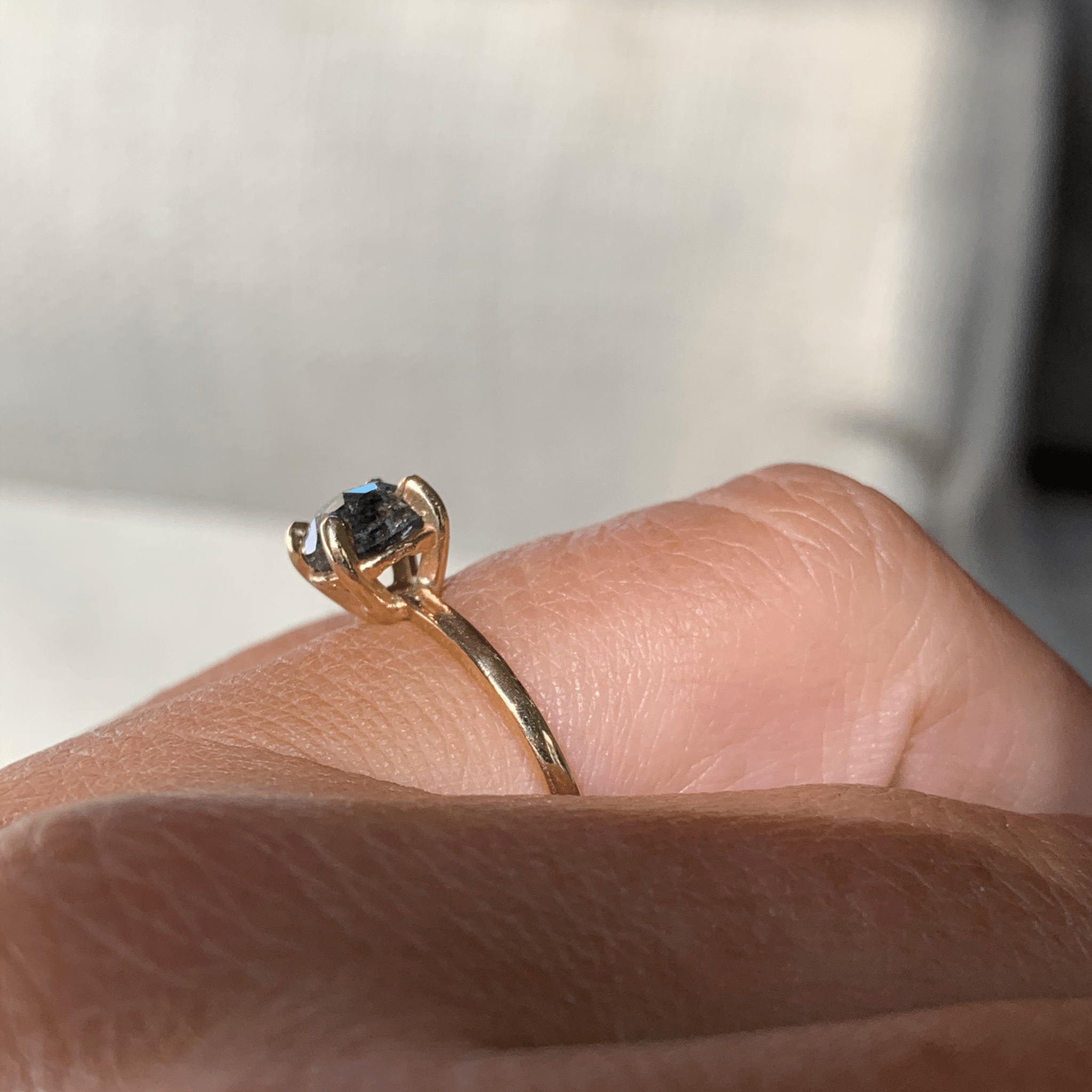 Emily | Dark Gray Salt and Pepper Diamond Engagement Ring Hammered Gold - MTD