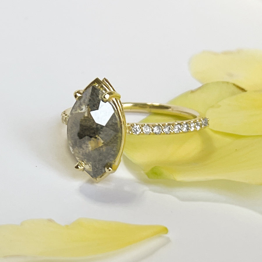Kate 2 Salt and Pepper Marquise Diamond Engagement Ring with Pave Diamond Band - MTD