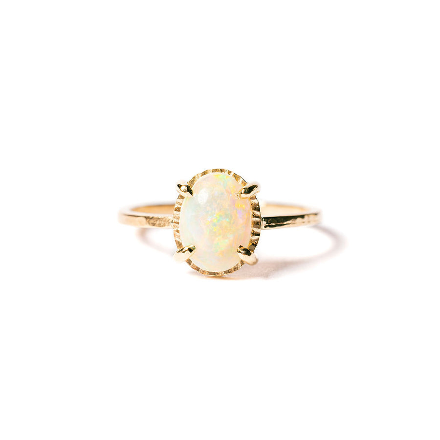 Opalescence Opal 2.5ct Oval Hammered Halo Gold Ring - MTD