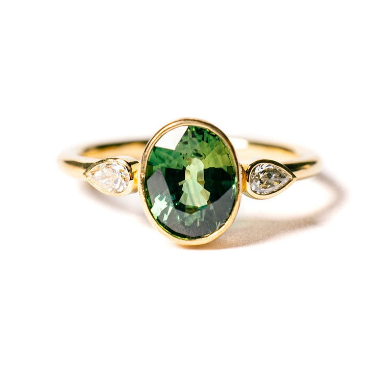 Green Hills | 2.5ct Oval Green Sapphire & Diamond Engagement Ring - MTD