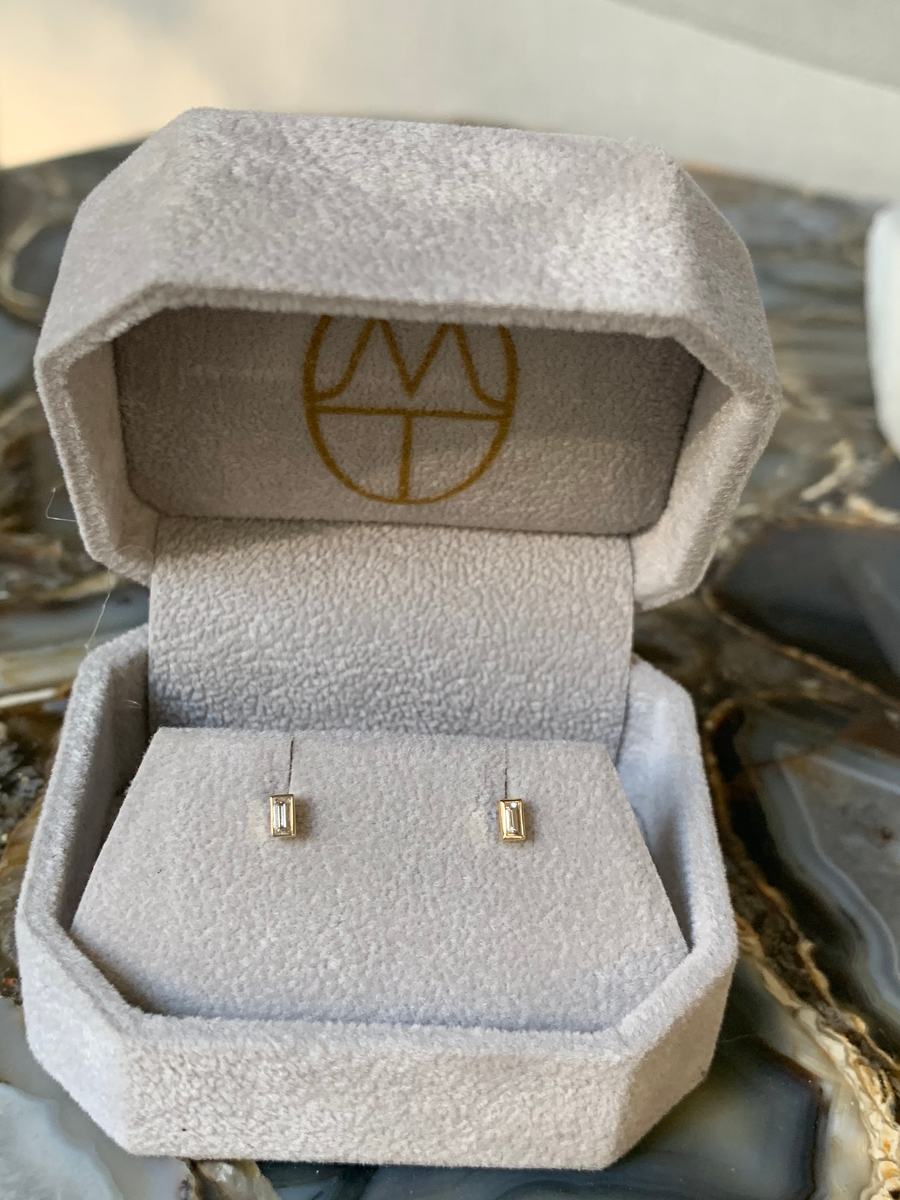 Tiny Emerald Cut Diamond Studs - MTD