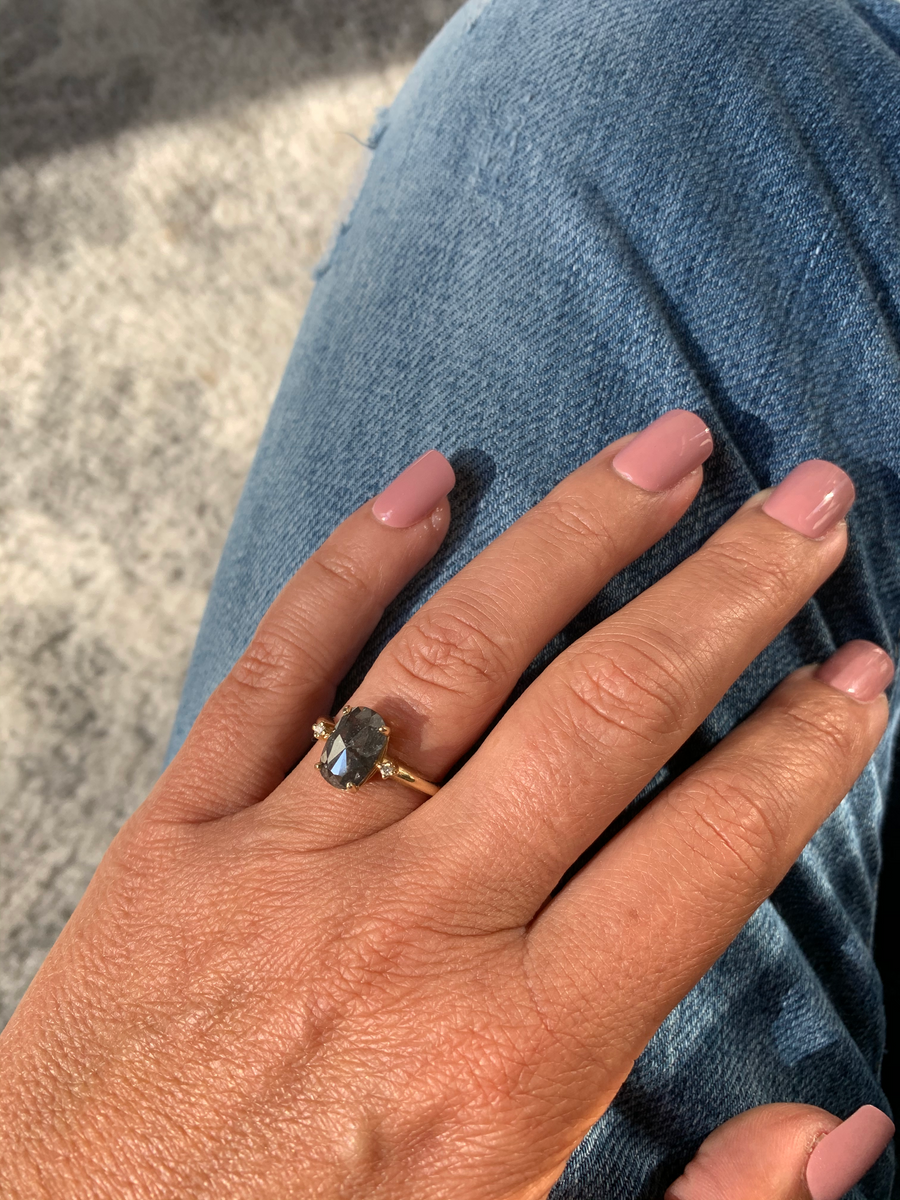 Stars in the Night | Gray Rose Cut Diamond Three Stone Engagement Ring - MTD