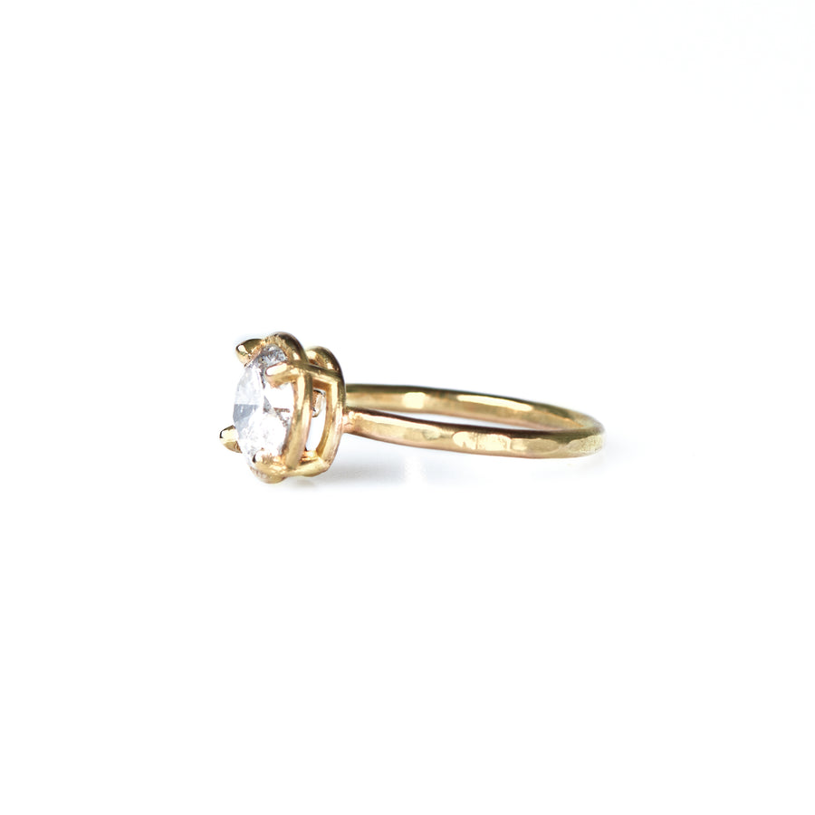 Silver Lining Round 1.8ct Salt and Pepper Diamond Engagement Ring Hammered Halo Hammered 14k Gold Band - MTD