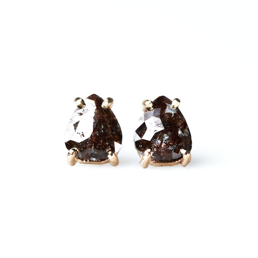 Alize Pear Salt and Pepper Diamond Studs 2.6ct 14k Yellow Gold - MTD