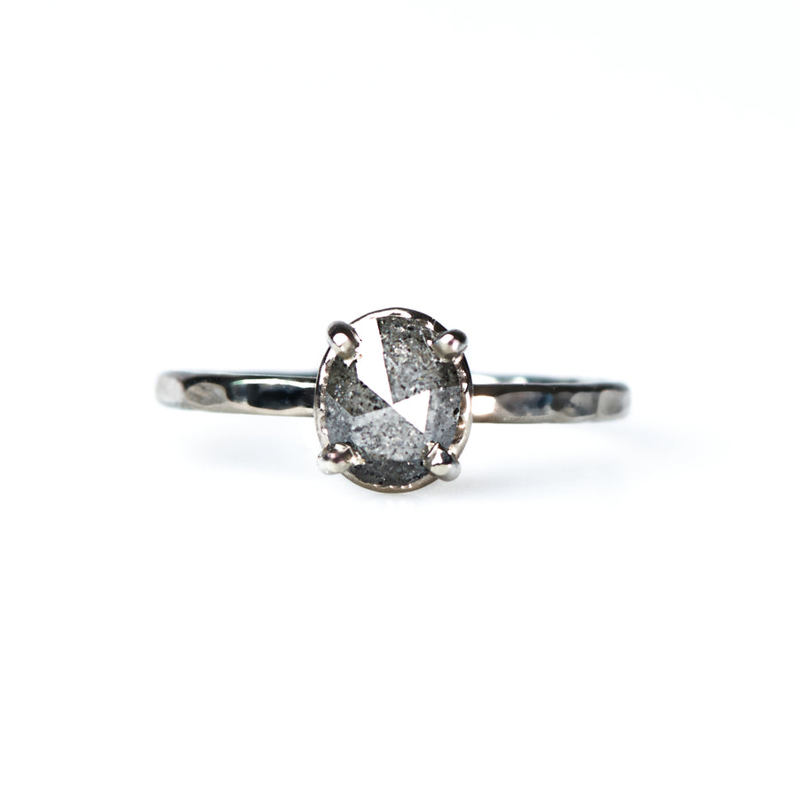 Stormy Oval Gray Diamond Engagement Ring 14k Natural White Gold - MTD
