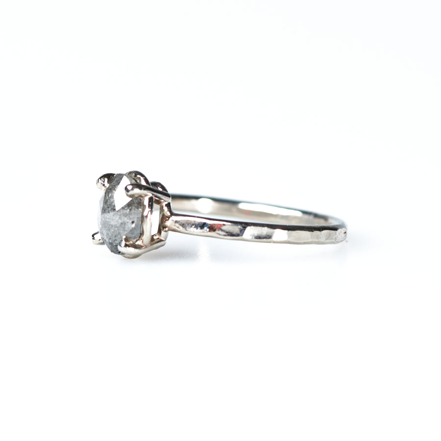 Stormy Oval Gray Diamond Engagement Ring 14k Natural White Gold - MTD