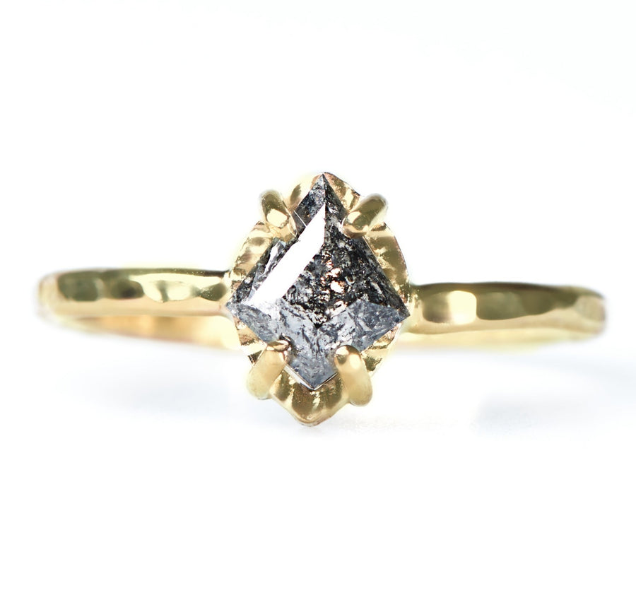 Miranda Tiny Salt and Pepper Kite Diamond Hammered Halo Engagement Ring - MTD