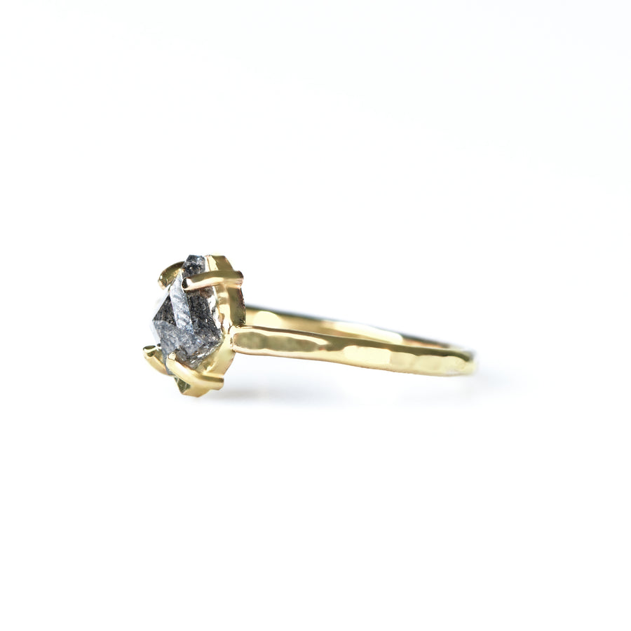 Miranda Tiny Salt and Pepper Kite Diamond Hammered Halo Engagement Ring - MTD