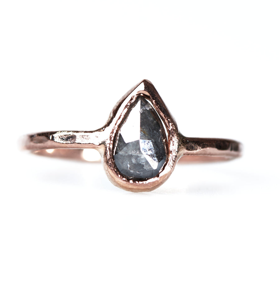 Lilou Pear Gray Diamond Engagement Ring 14k Rose Gold Hammered - MTD