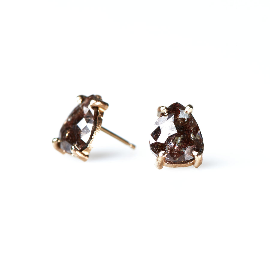 Alize Pear Salt and Pepper Diamond Studs 2.6ct 14k Yellow Gold - MTD