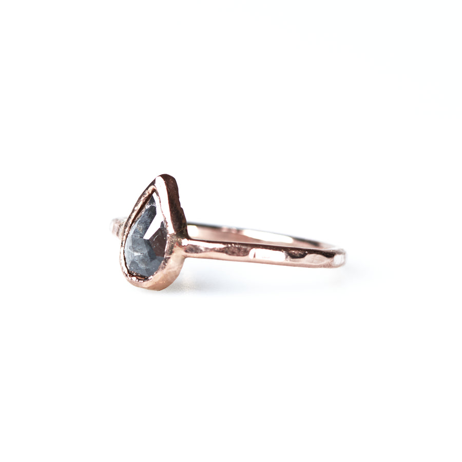Lilou Pear Gray Diamond Engagement Ring 14k Rose Gold Hammered - MTD