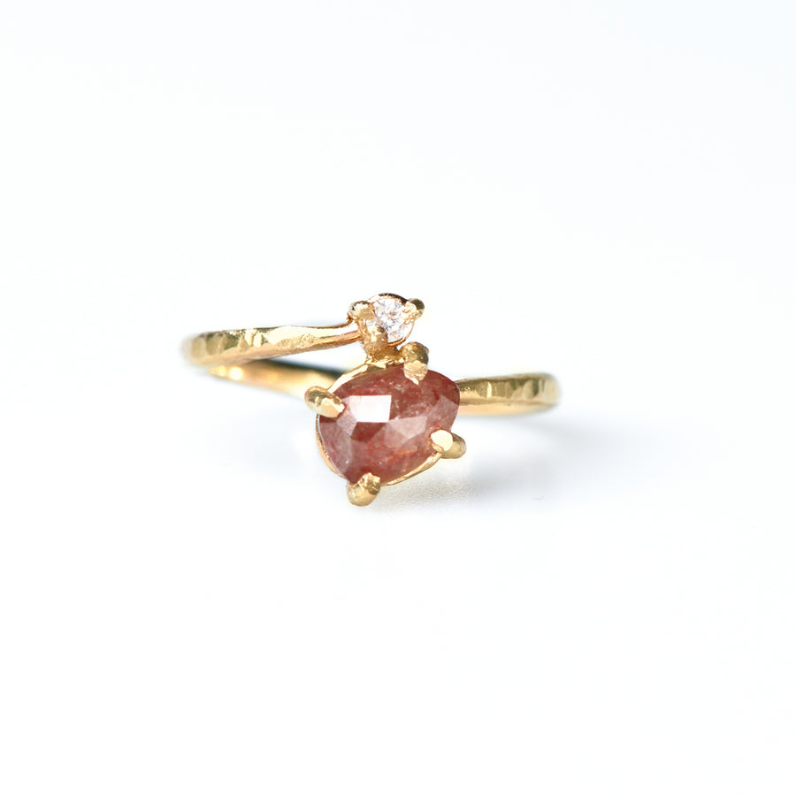 Toi Et Moi Red Pear Diamond Hammered Two Stone Diamond Ring - MTD