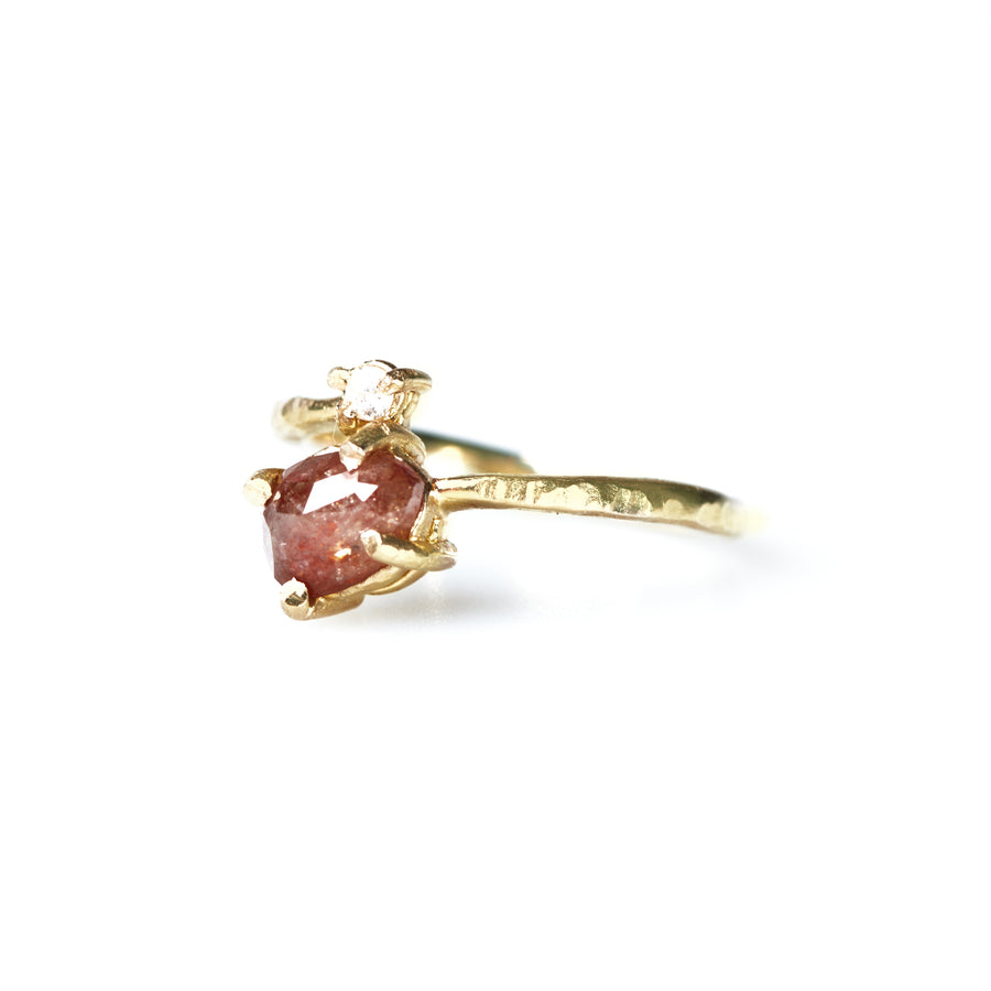 Toi Et Moi Red Pear Diamond Hammered Two Stone Diamond Ring - MTD