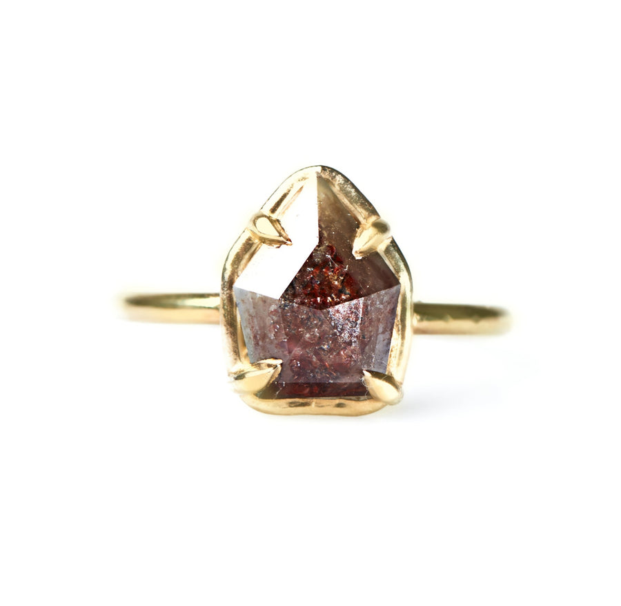 Leonie Shield Cut Red Diamond Engagement Ring Smooth 14k Recycled Gold Band - MTD