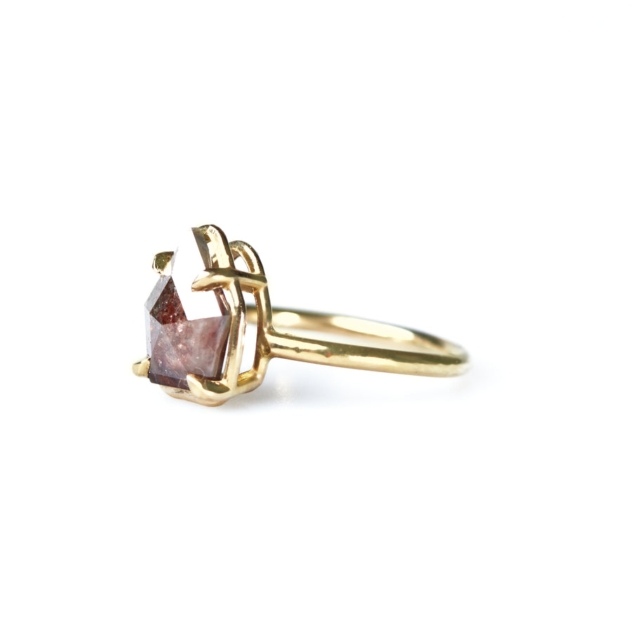 Leonie Shield Cut Red Diamond Engagement Ring Smooth 14k Recycled Gold Band - MTD