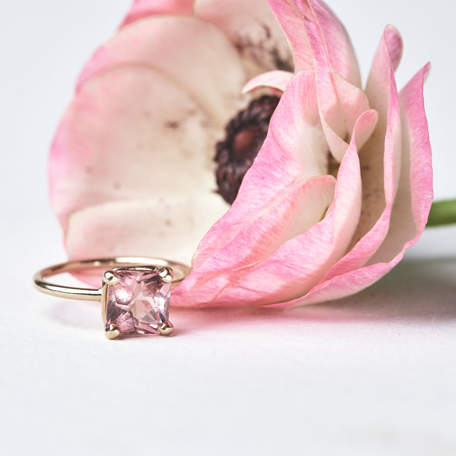 Joy |  Pink Tourmaline Cushion Cut Ring - MTD