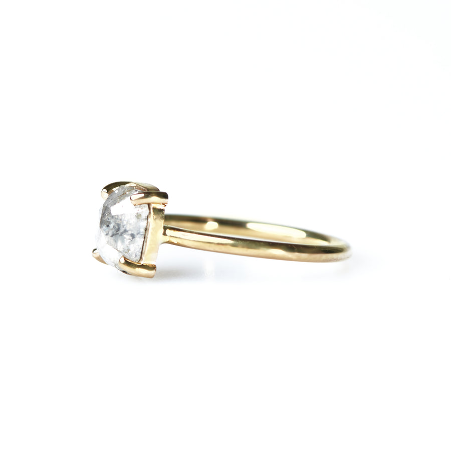 Crystal Emerald Cut Salt and Pepper Diamond 14k Yellow Gold Engagement Ring - MTD