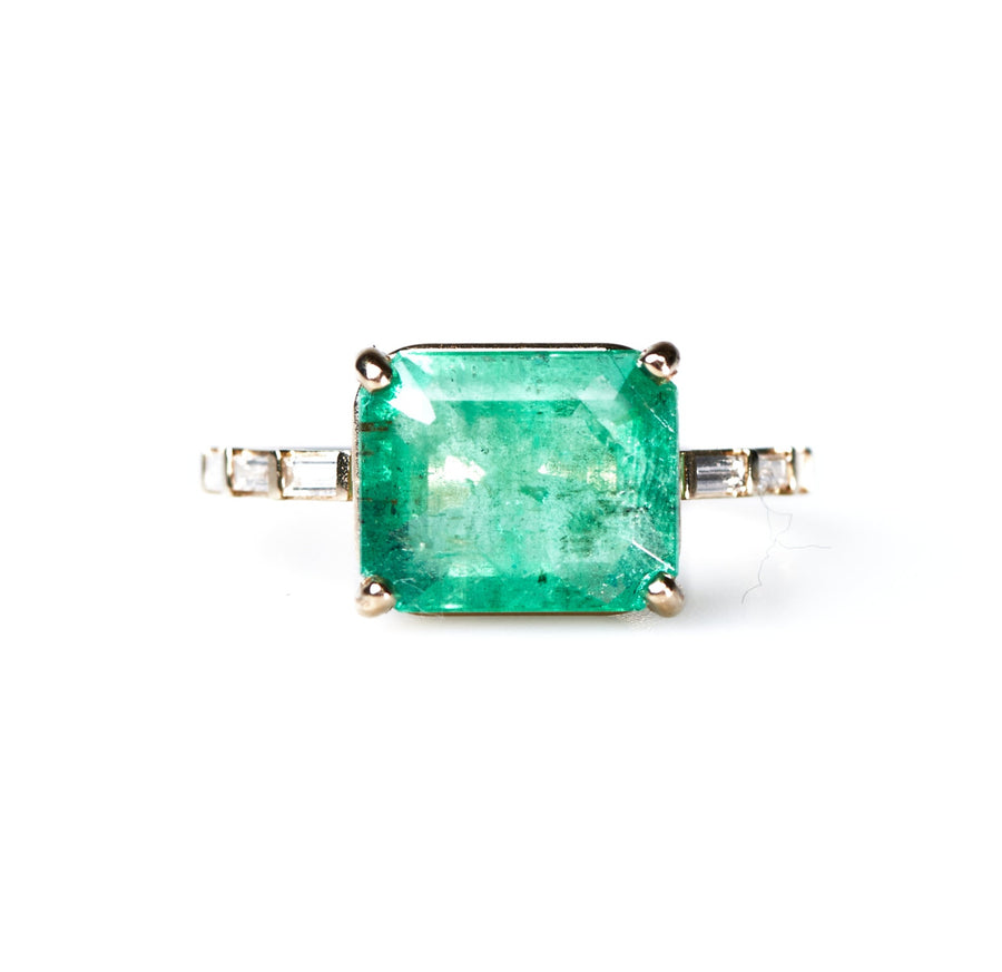 Green Meadows 4.5ct Emerald East West with Diamond Baguette Band Ring - MTD