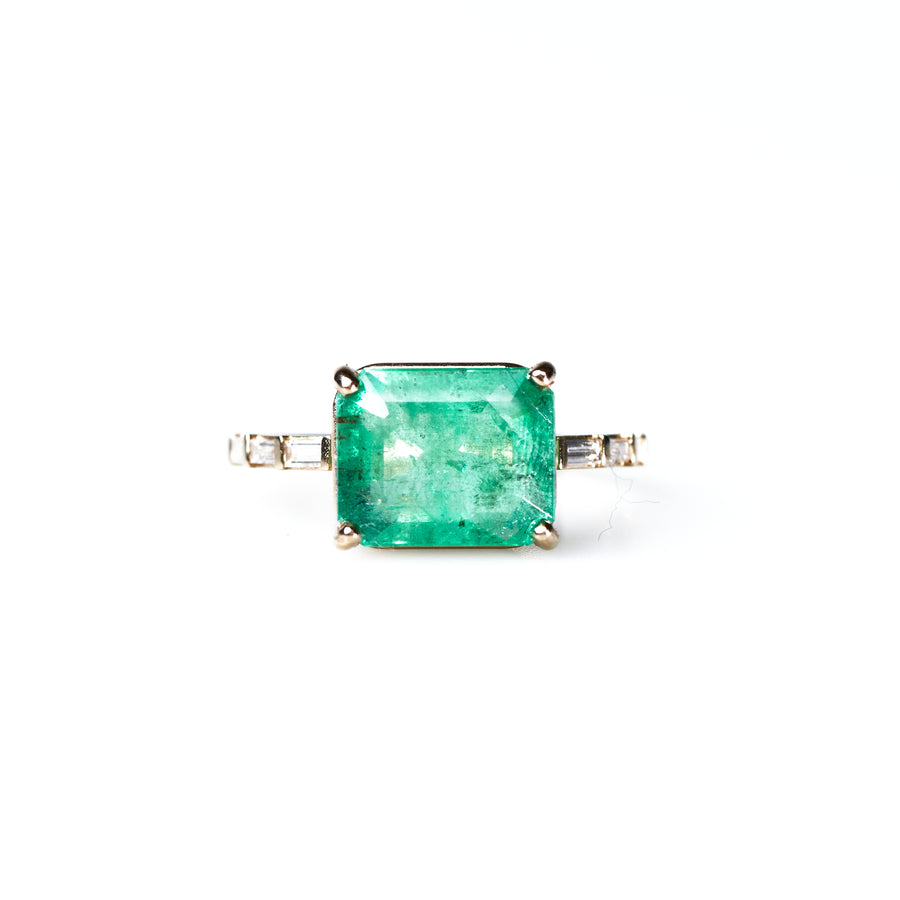 Green Meadows 4.5ct Emerald East West with Diamond Baguette Band Ring - MTD