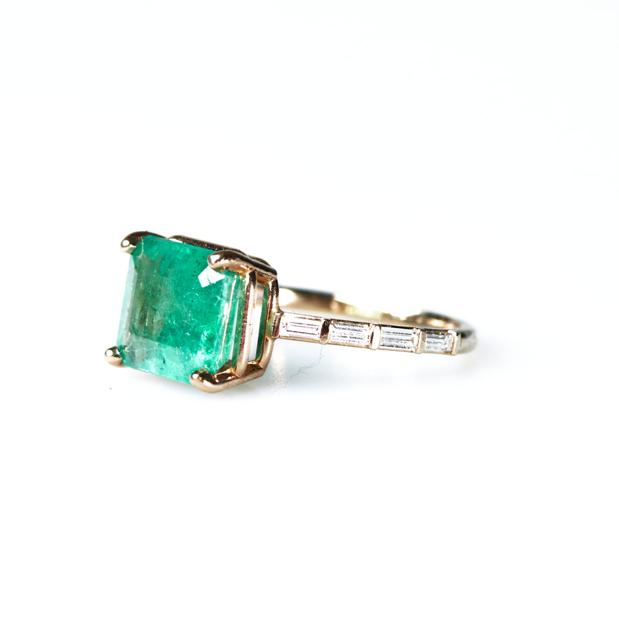 Green Meadows 4.5ct Emerald East West with Diamond Baguette Band Ring - MTD