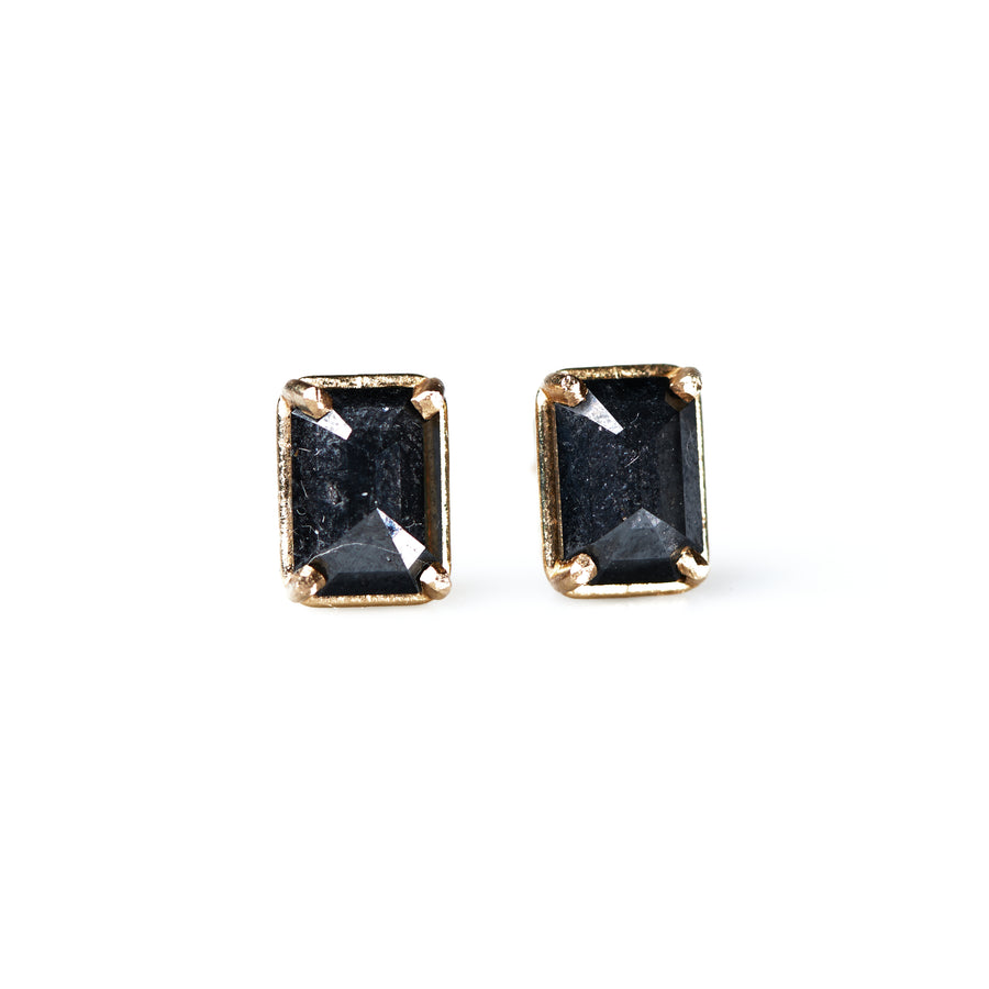 Black Emerald Cut Diamond Studs 2cts 14k Yellow Gold - MTD