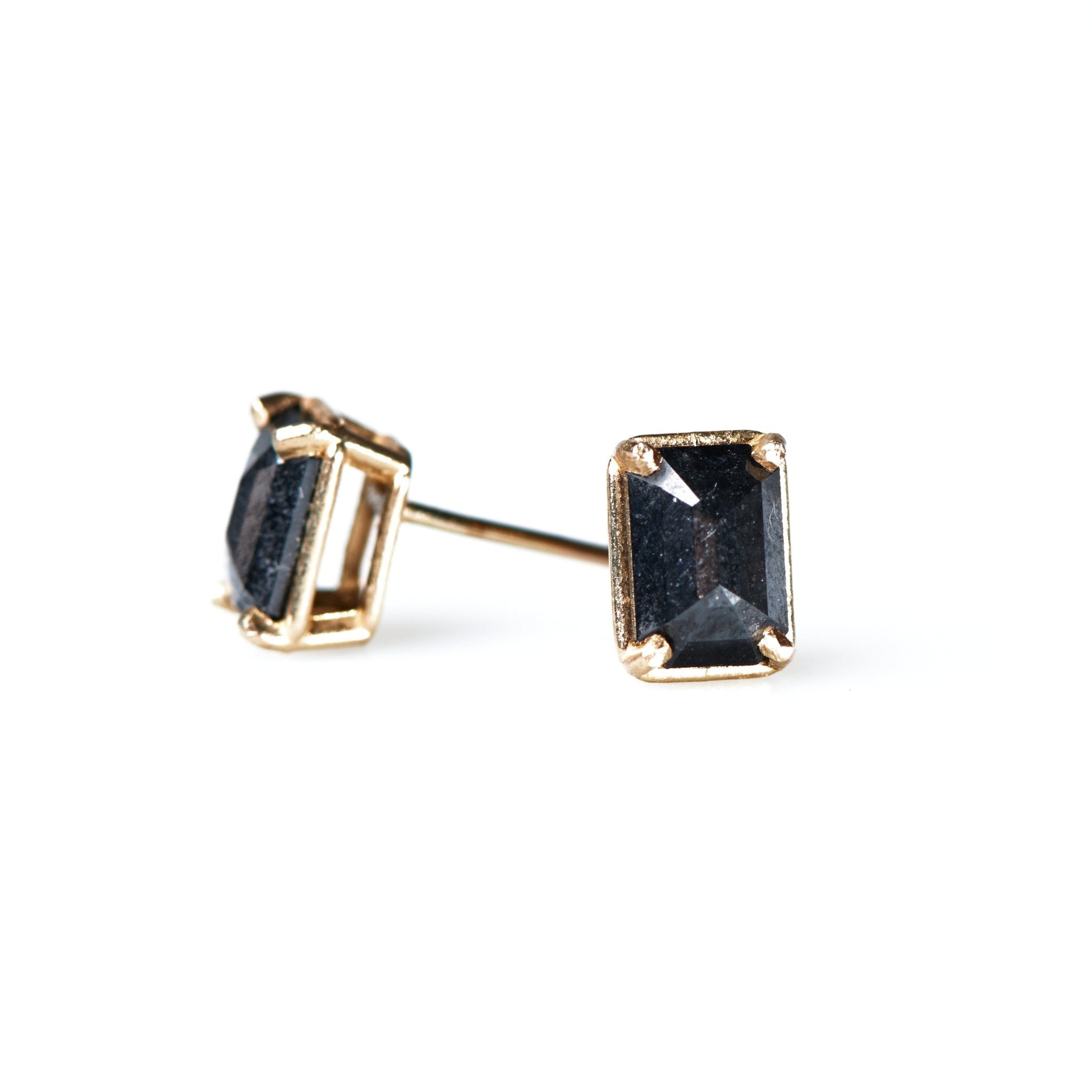 Black Emerald Cut Diamond Studs 2cts 14k Yellow Gold - MTD