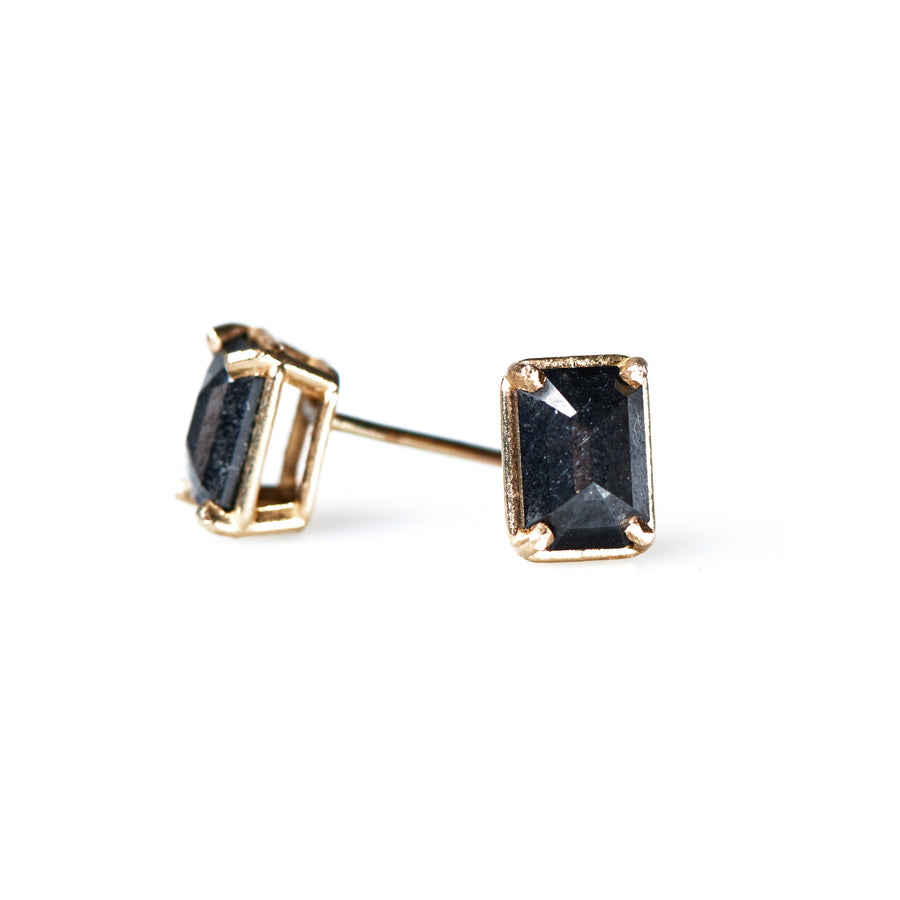 Black Emerald Cut Diamond Studs 2cts 14k Yellow Gold - MTD