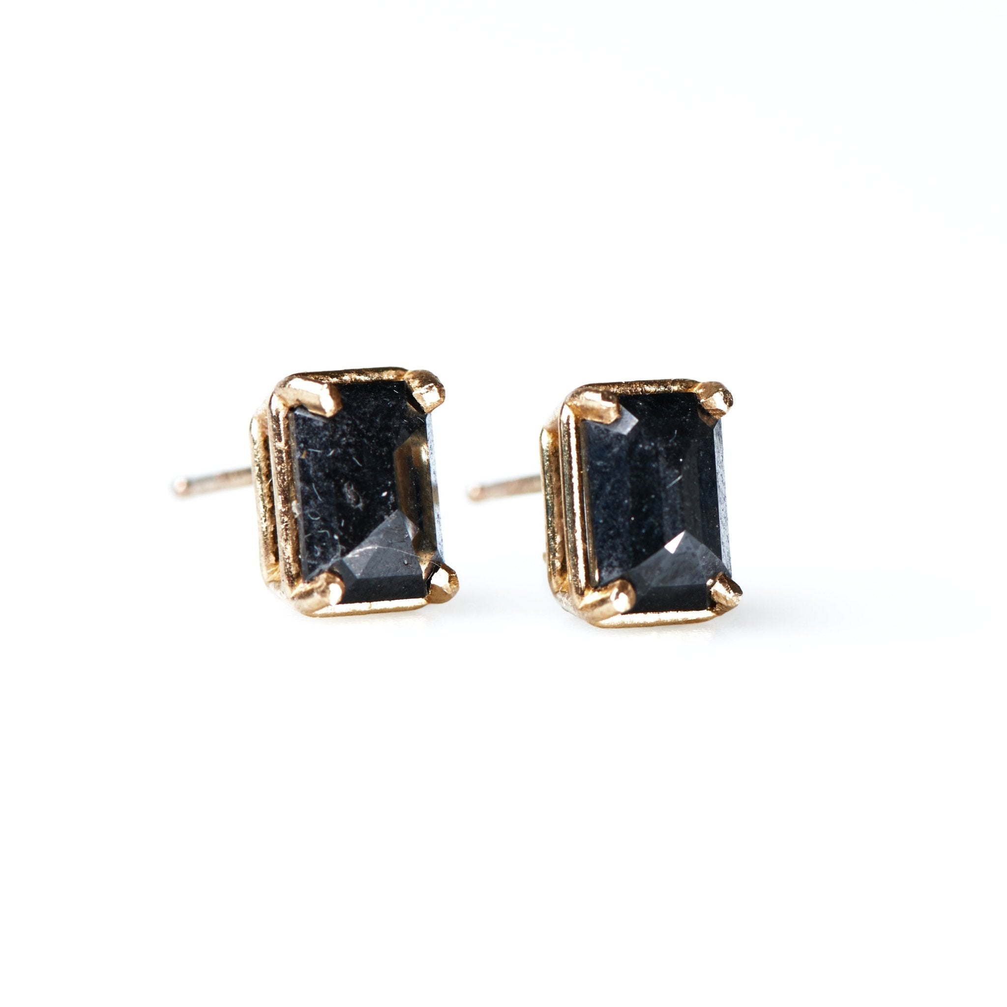 Black Emerald Cut Diamond Studs 2cts 14k Yellow Gold - MTD