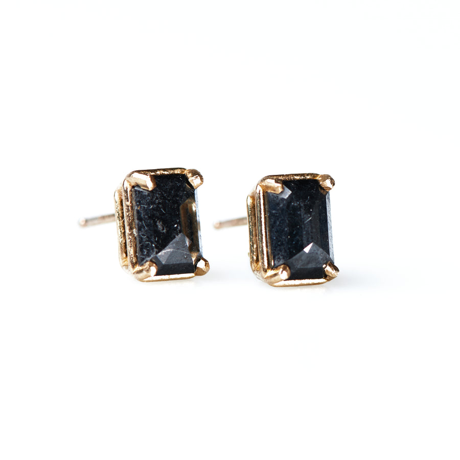 Black Emerald Cut Diamond Studs 2cts 14k Yellow Gold - MTD