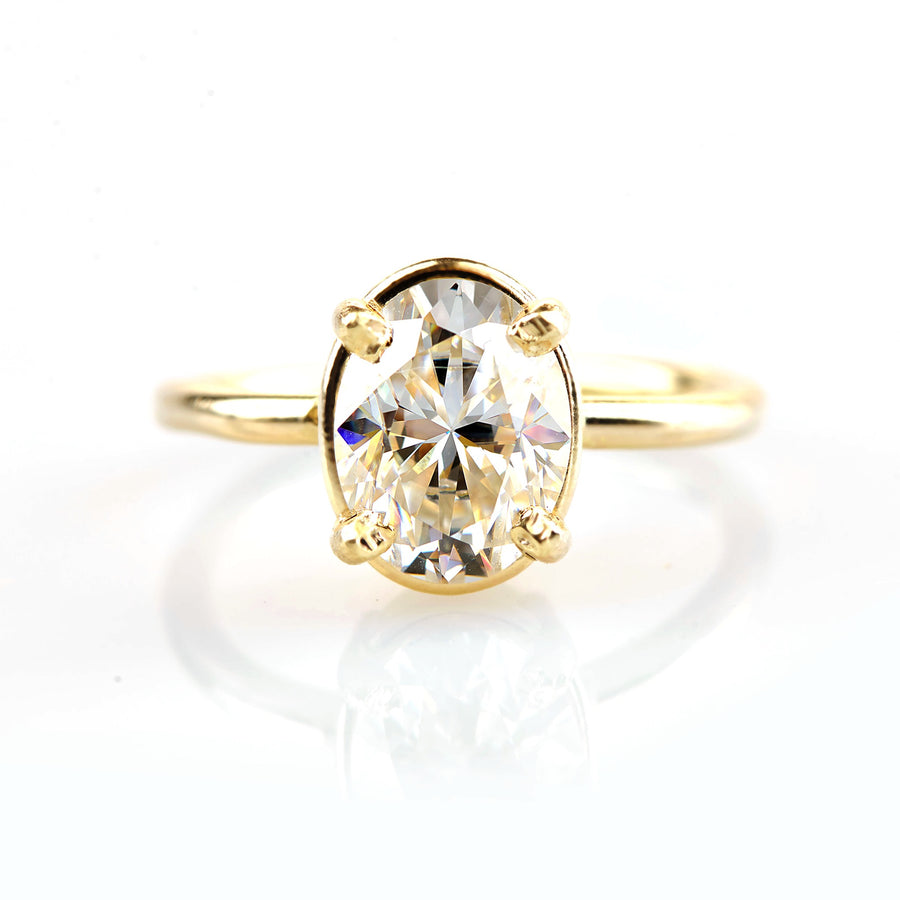 Ovella | Oval Moissanite Golden Halo Engagement Ring 14k Yellow Gold - MTD