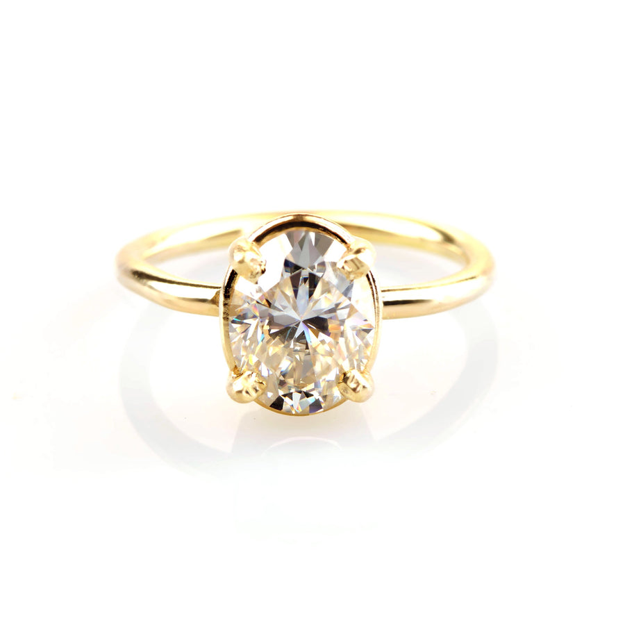 Ovella | Oval Moissanite Golden Halo Engagement Ring 14k Yellow Gold - MTD