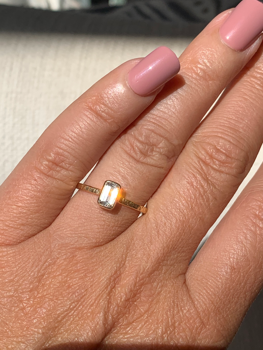 Cameron | Emerald Cut Diamond Engagement Ring Hammered 14k Gold - MTD