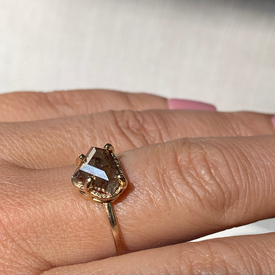 Esmeralda | Shield Cut Red Diamond Engagement Ring Hammered Halo and Band - MTD