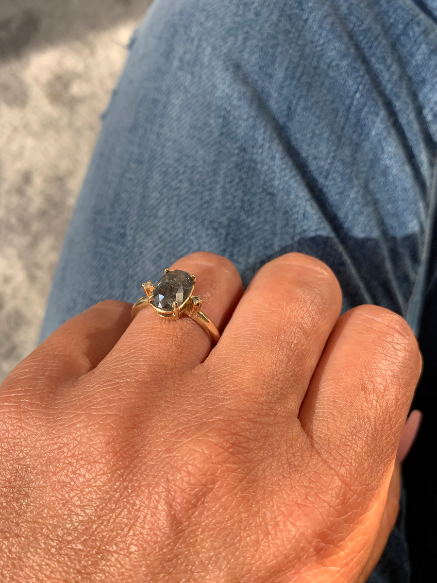 Stars in the Night | Gray Rose Cut Diamond Three Stone Engagement Ring - MTD