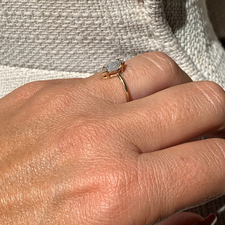 Flying | Kite Diamond Rose Cut Light Gray Icy Engagement Ring - MTD