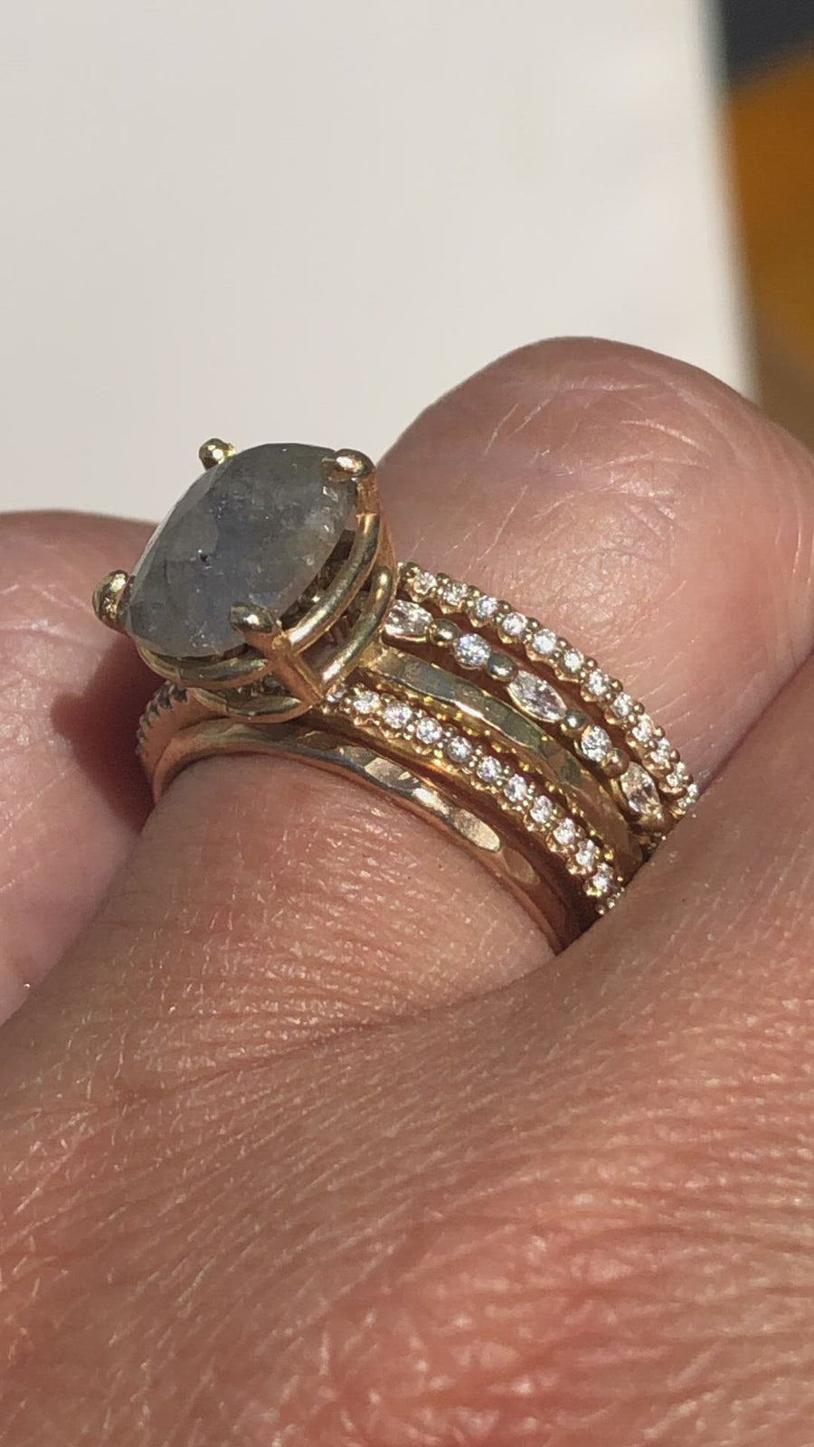 Serina | Oval Gray Diamond Engagement Ring Hammered 14k Gold