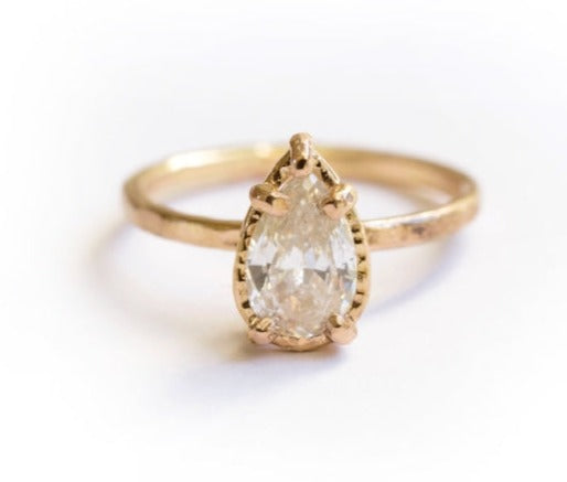Cleopatra | Pear Diamond 14k Rose Gold Hammered Halo Engagement Ring - Melissa Tyson Designs