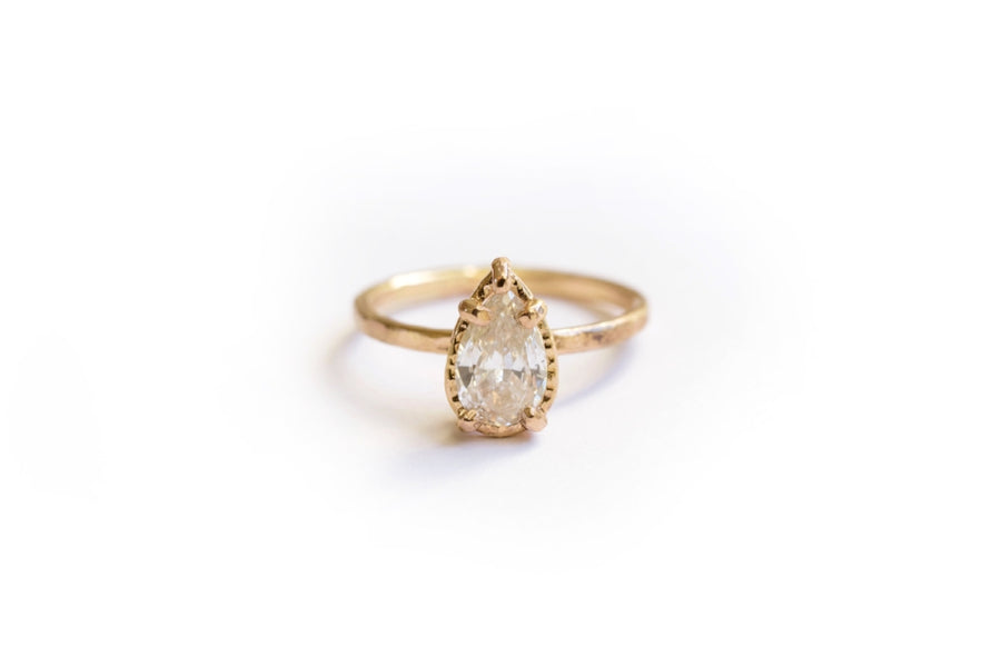 Cleopatra | Pear Diamond 14k Rose Gold Hammered Halo Engagement Ring - Melissa Tyson Designs