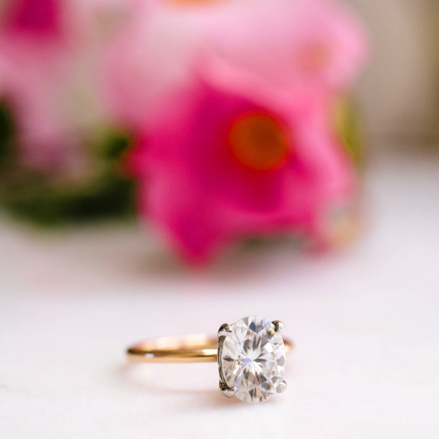 Catherine | Oval Moissanite Engagement Ring 14k Rose Gold Thin Band - Melissa Tyson Designs