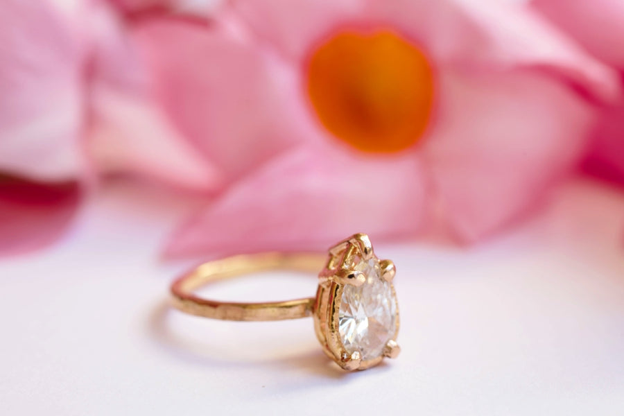 Cleopatra | Pear Diamond 14k Rose Gold Hammered Halo Engagement Ring - Melissa Tyson Designs