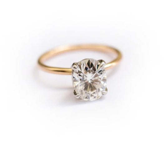 Catherine | Oval Moissanite Engagement Ring 14k Rose Gold Thin Band - Melissa Tyson Designs