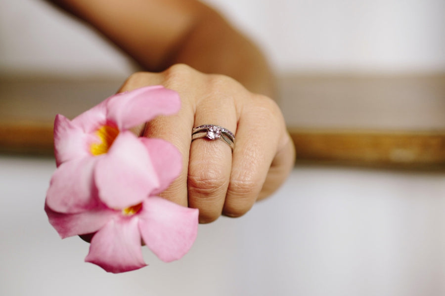 Begonia | Morganite Engagement Ring Set Hammered Platinum - Melissa Tyson Designs