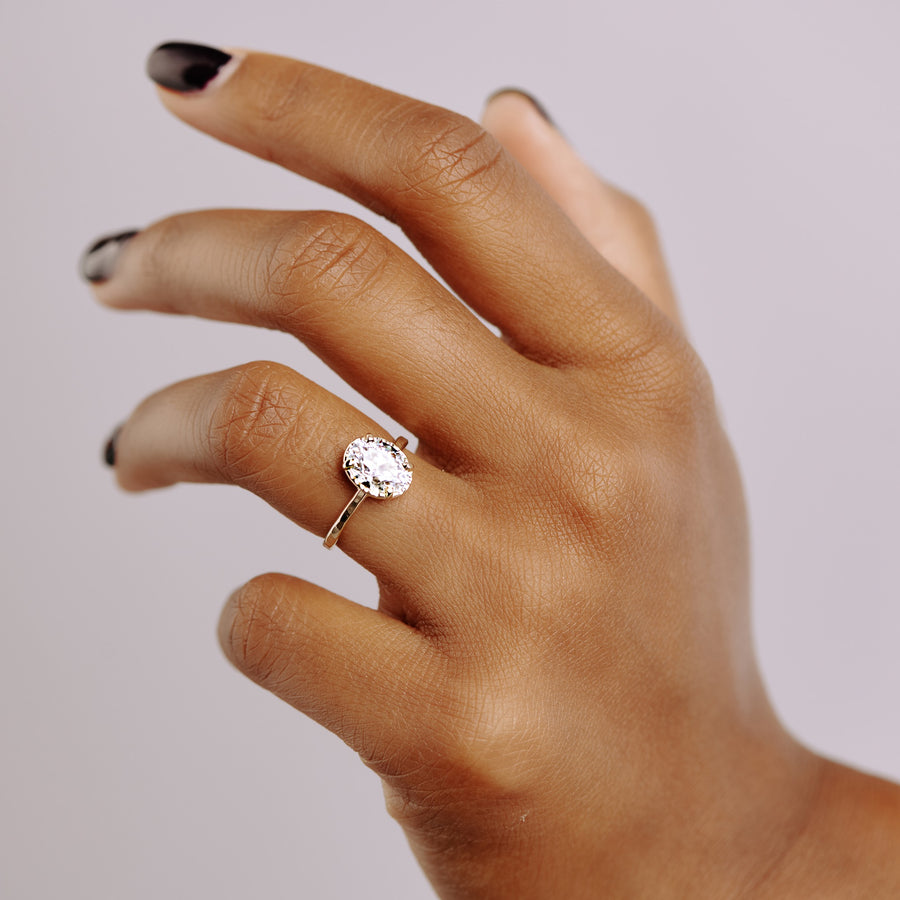 Anise 2ct Oval Engagement Ring Hammered Halo - MTD