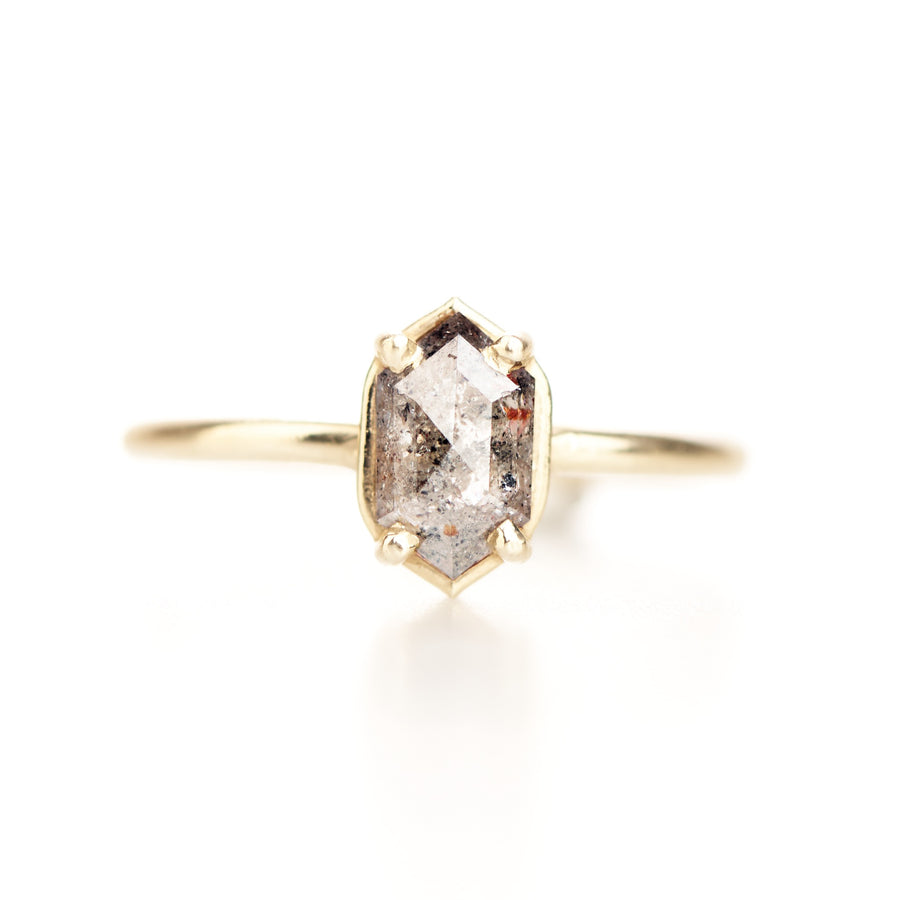 Kensie Elongated Hexagon Salt & Pepper Diamond Engagement Ring - MTD